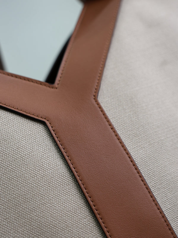 Prada Y Tote Bag Beige Brown Canvas Leather