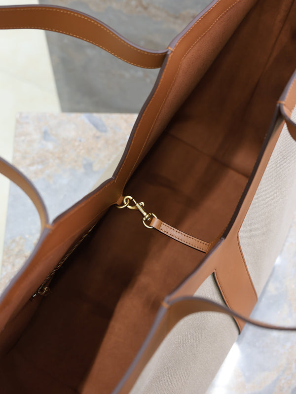 Prada Y Tote Bag Beige Brown Canvas Leather