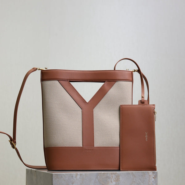 Prada Y Small Bucket 23cm Caramel Beige Canvas Leather