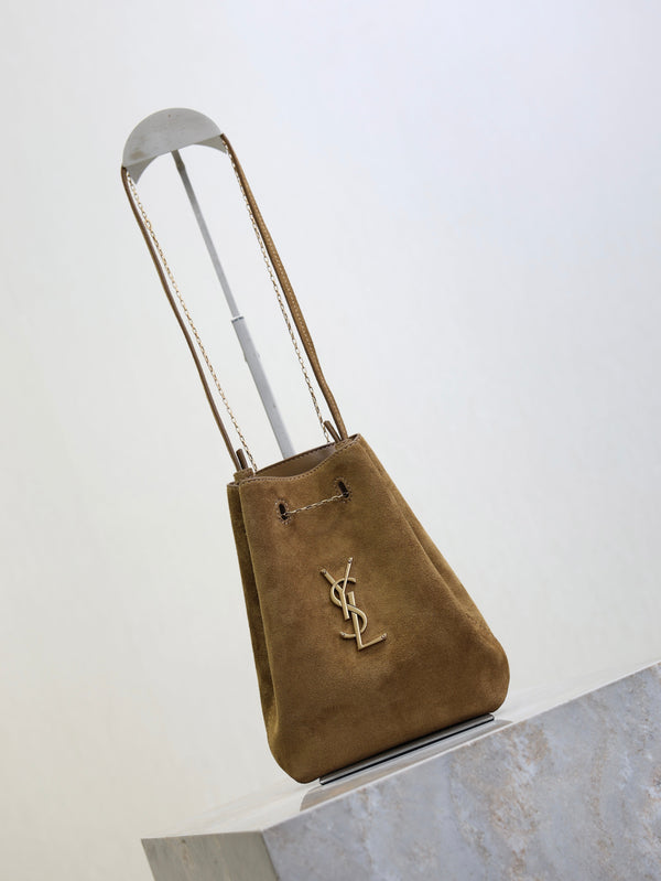 Prada Pochon Bucket Bag 20cm Brown Suede Bronze-Tone HW