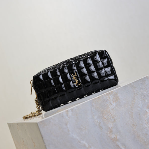 YSL Cassandre Matelassé Chain Clutch 18.5cm Black Patent Leather