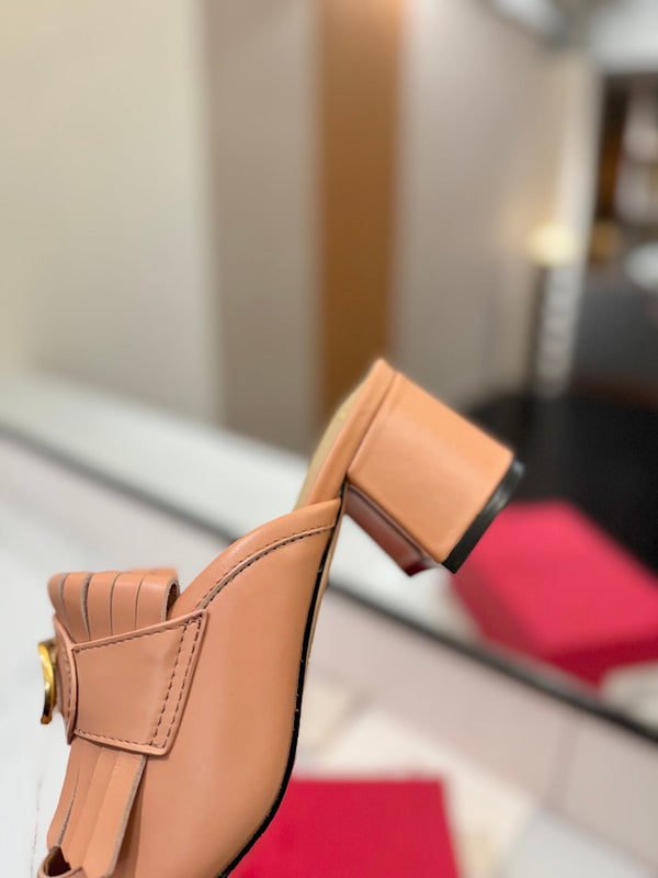 VT 2025 Signature Heeled Mule Cantaloupe Calf Leather 295080