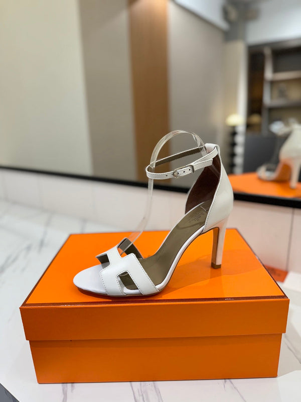 HM Joy 90mm Heeled Sandals White Flat Cowhide 294916