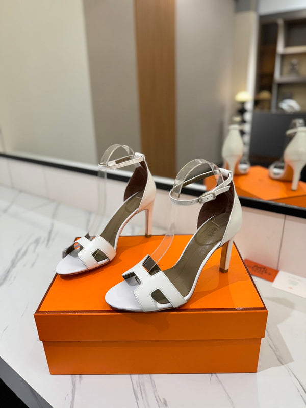 HM Joy 90mm Heeled Sandals White Flat Cowhide 294916