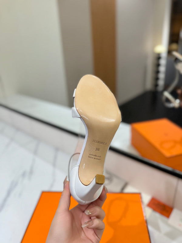 HM Joy 90mm Heeled Sandals White Flat Cowhide 294916