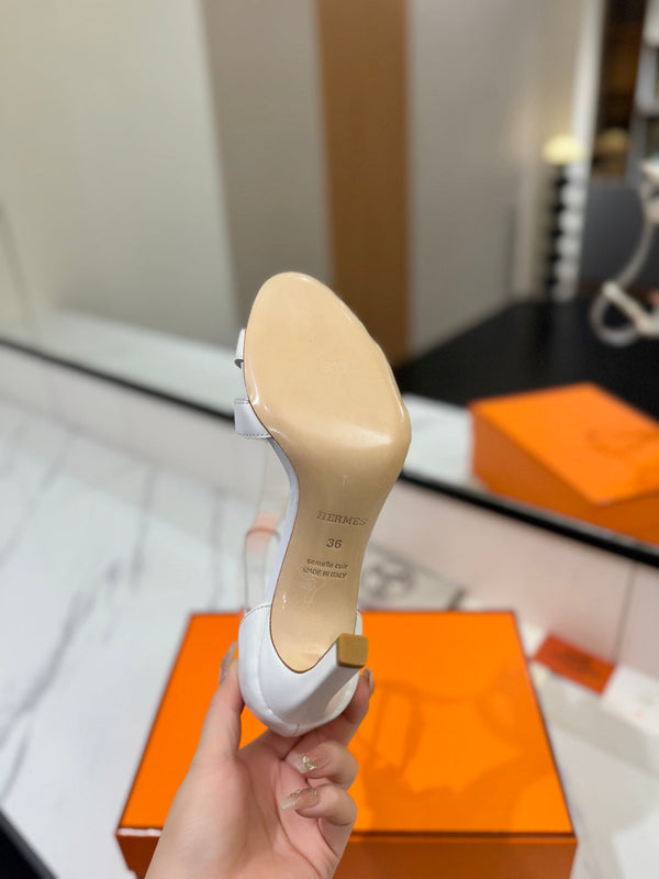 HM Joy 90mm Heeled Sandals White Flat Cowhide 294918