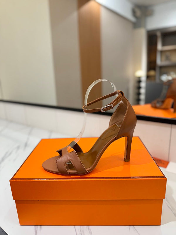 HM Joy 90mm Heeled Sandals Brown Flat Cowhide 294919