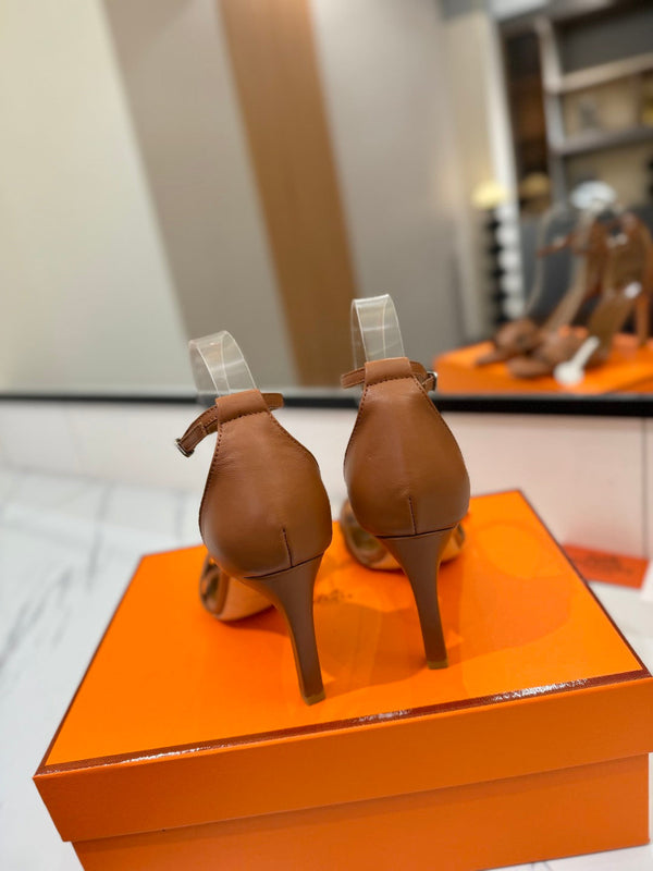 HM Joy 90mm Heeled Sandals Brown Flat Cowhide 294919