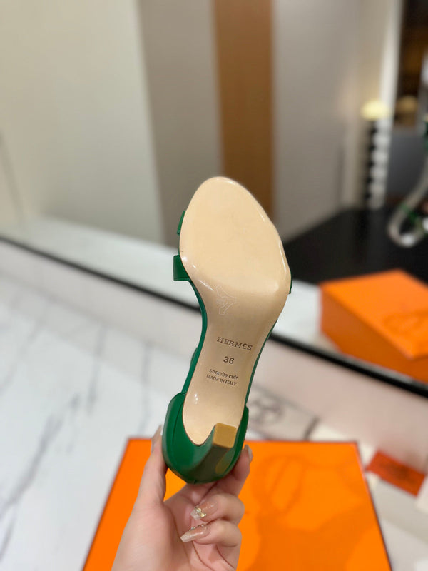 HM Joy 90mm Heeled Sandals Green Flat Cowhide 294920