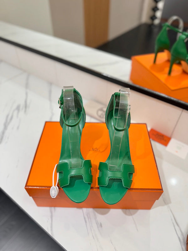 HM Joy 90mm Heeled Sandals Green Flat Cowhide 294920