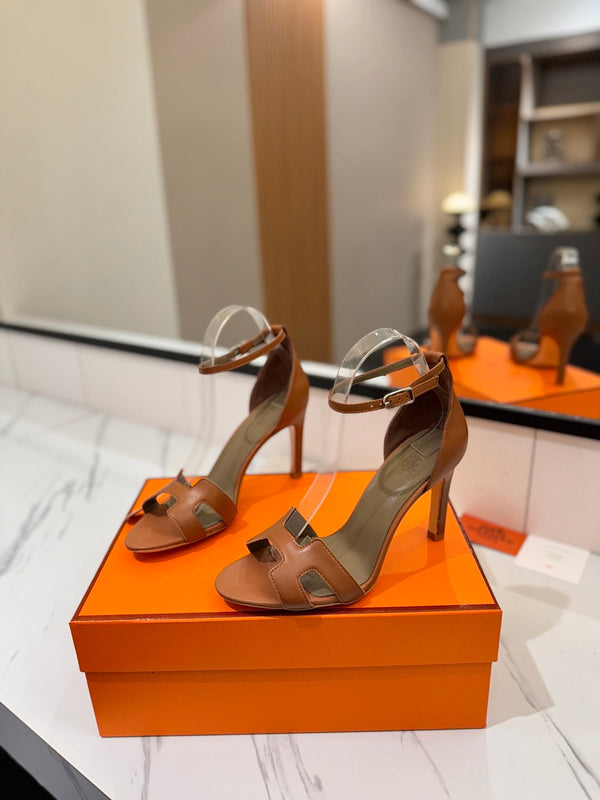 HM Joy 90mm Heeled Sandals Brown Flat Cowhide 294921