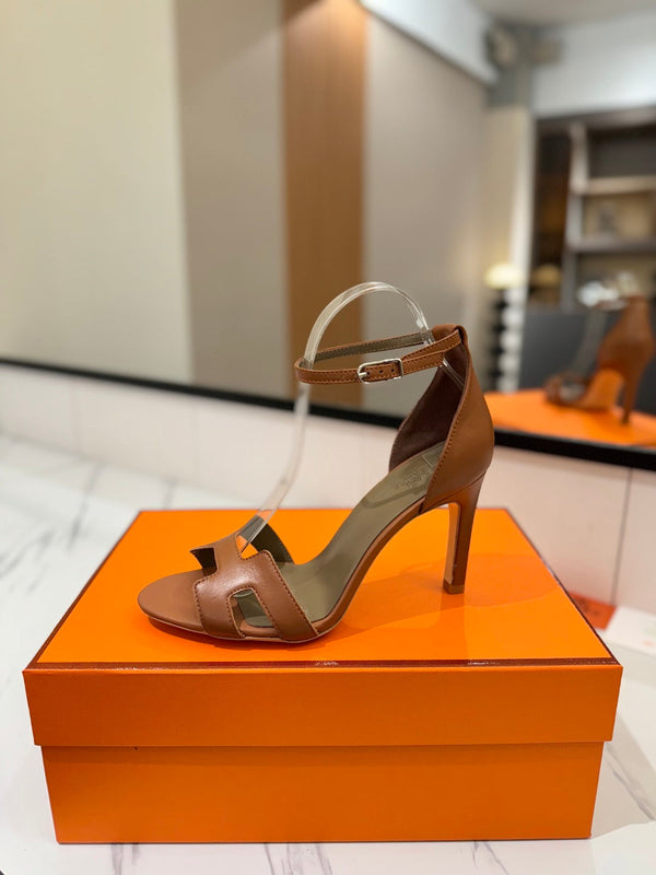 HM Joy 90mm Heeled Sandals Brown Flat Cowhide 294921