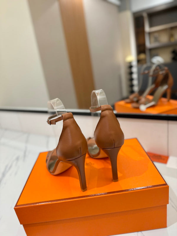 HM Joy 90mm Heeled Sandals Brown Flat Cowhide 294921