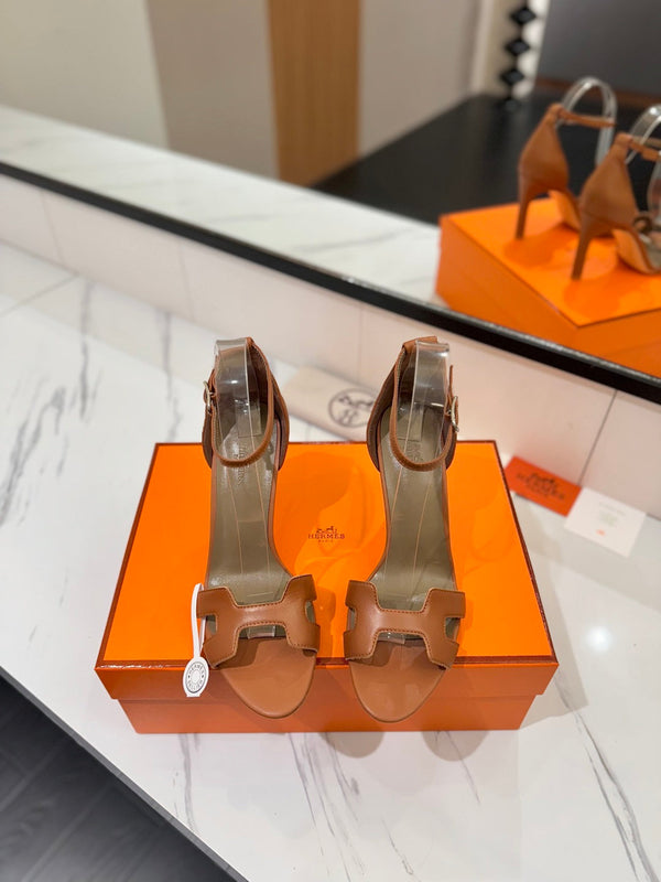 HM Joy 90mm Heeled Sandals Brown Flat Cowhide 294921