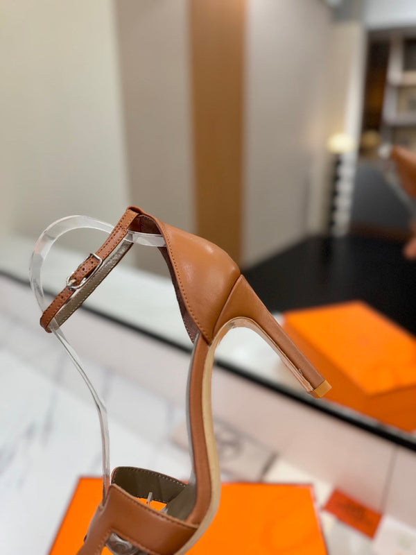 HM Joy 90mm Heeled Sandals Brown Flat Cowhide 294921