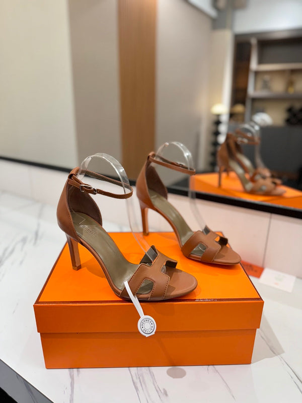 HM Joy 90mm Heeled Sandals Brown Flat Cowhide 294921