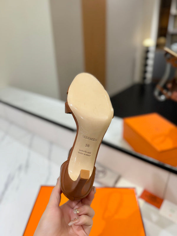 HM Joy 90mm Heeled Sandals Brown Flat Cowhide 294921