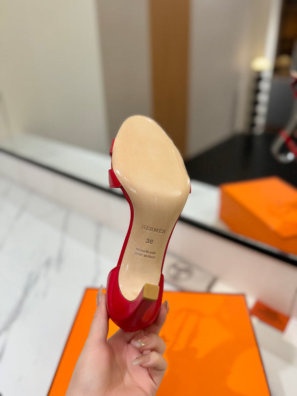 HM Joy 90mm Heeled Sandals Red Flat Cowhide 294922