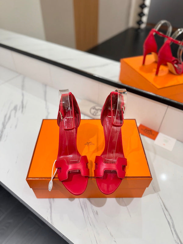 HM Joy 90mm Heeled Sandals Red Flat Cowhide 294922