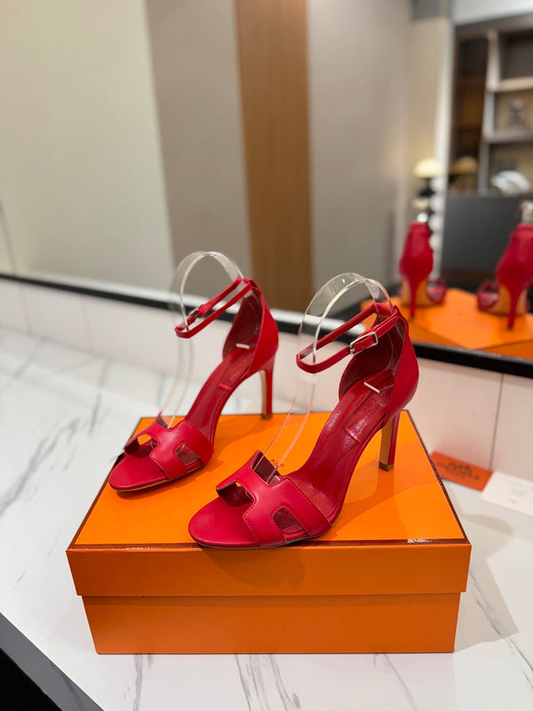 HM Joy 90mm Heeled Sandals Red Flat Cowhide 294922