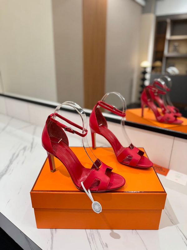 HM Joy 90mm Heeled Sandals Red Flat Cowhide 294922