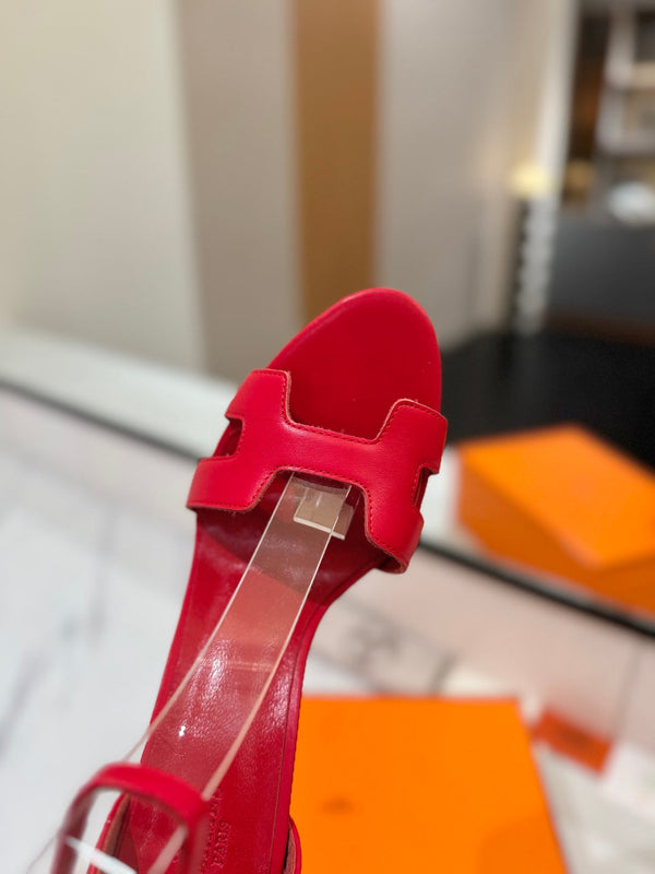 HM Joy 90mm Heeled Sandals Red Flat Cowhide 294922