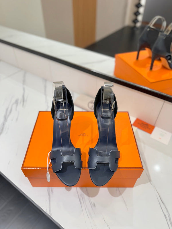 HM Joy 90mm Heeled Sandals Navy Blue Flat Cowhide 294923