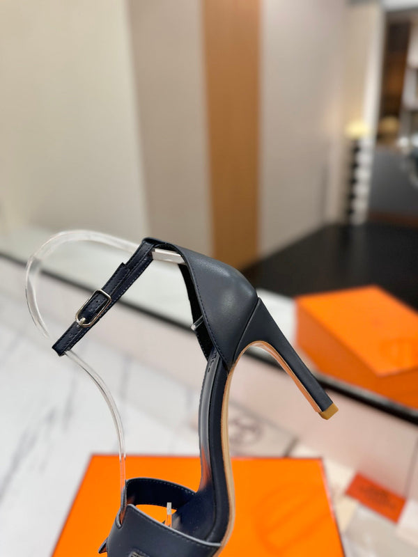 HM Joy 90mm Heeled Sandals Navy Blue Flat Cowhide 294923