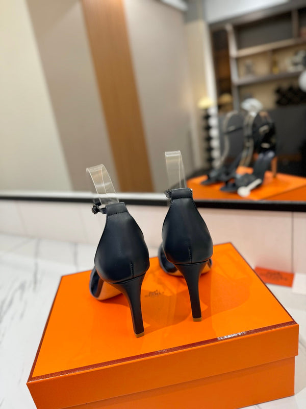 HM Joy 90mm Heeled Sandals Navy Blue Flat Cowhide 294923