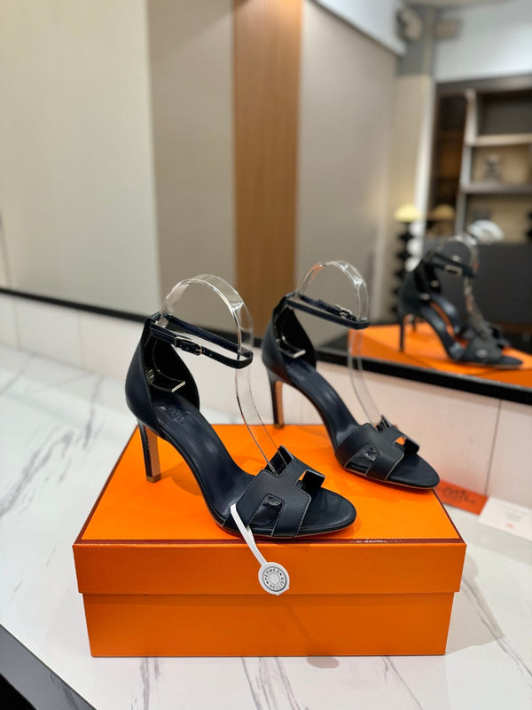 HM Joy 90mm Heeled Sandals Navy Blue Flat Cowhide 294923