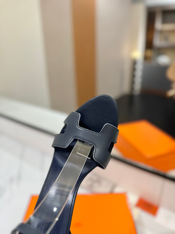 HM Joy 90mm Heeled Sandals Navy Blue Flat Cowhide 294923