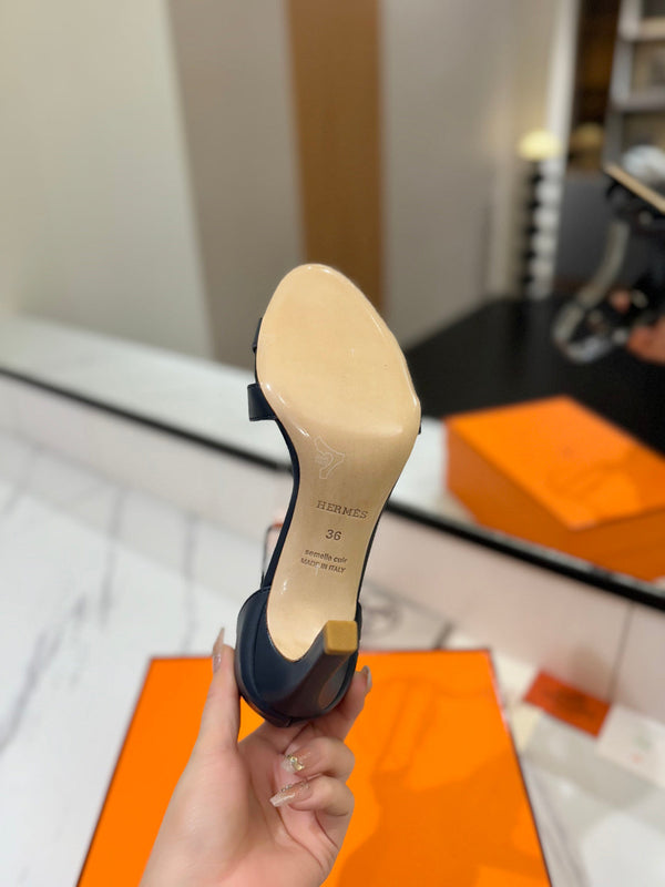 HM Joy 90mm Heeled Sandals Navy Blue Flat Cowhide 294923