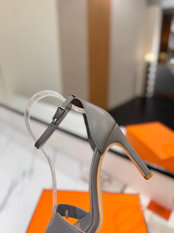 HM Joy 90mm Heeled Sandals Gray Flat Cowhide 294925