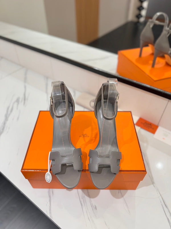 HM Joy 90mm Heeled Sandals Gray Flat Cowhide 294925