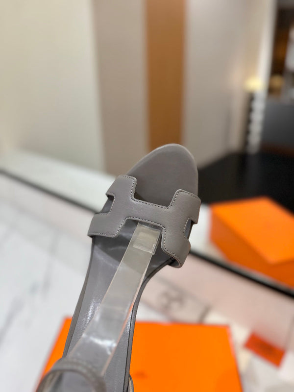 HM Joy 90mm Heeled Sandals Gray Flat Cowhide 294925