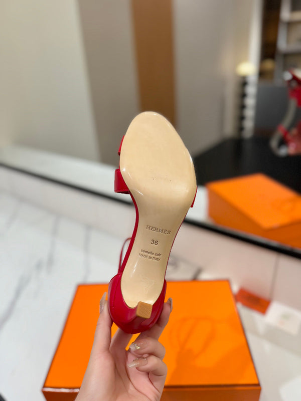 HM Joy 65mm Heeled Sandals Red Flat Cowhide 294928