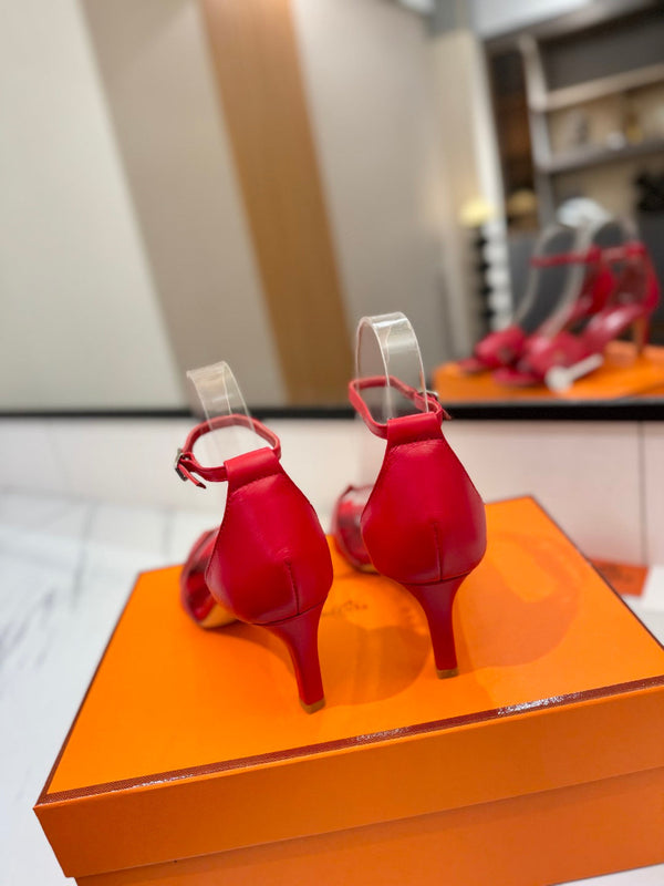 HM Joy 65mm Heeled Sandals Red Flat Cowhide 294928