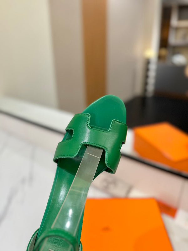 HM Joy 65mm Heeled Sandals Green Flat Cowhide 294932