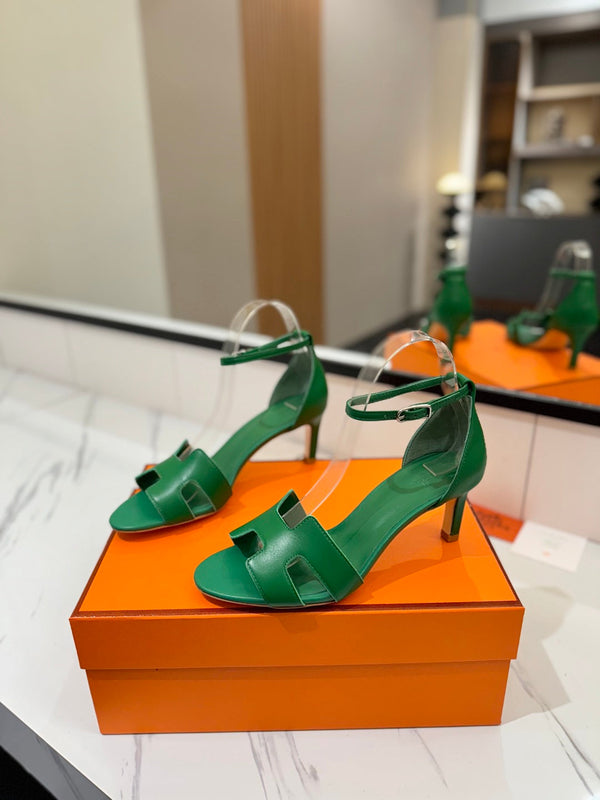 HM Joy 65mm Heeled Sandals Green Flat Cowhide 294932