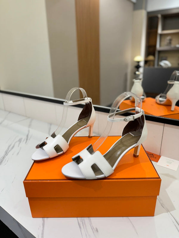 HM Joy 65mm Heeled Sandals White Flat Cowhide 294934