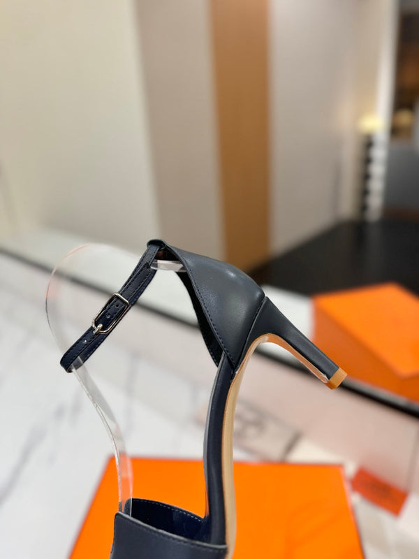 HM Joy 65mm Heeled Sandals Navy Blue Flat Cowhide 294935