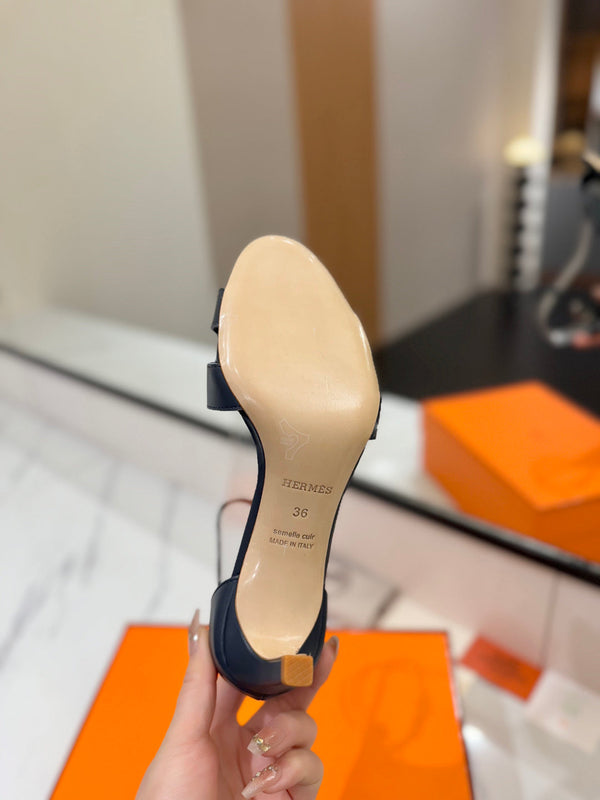 HM Joy 65mm Heeled Sandals Navy Blue Flat Cowhide 294935