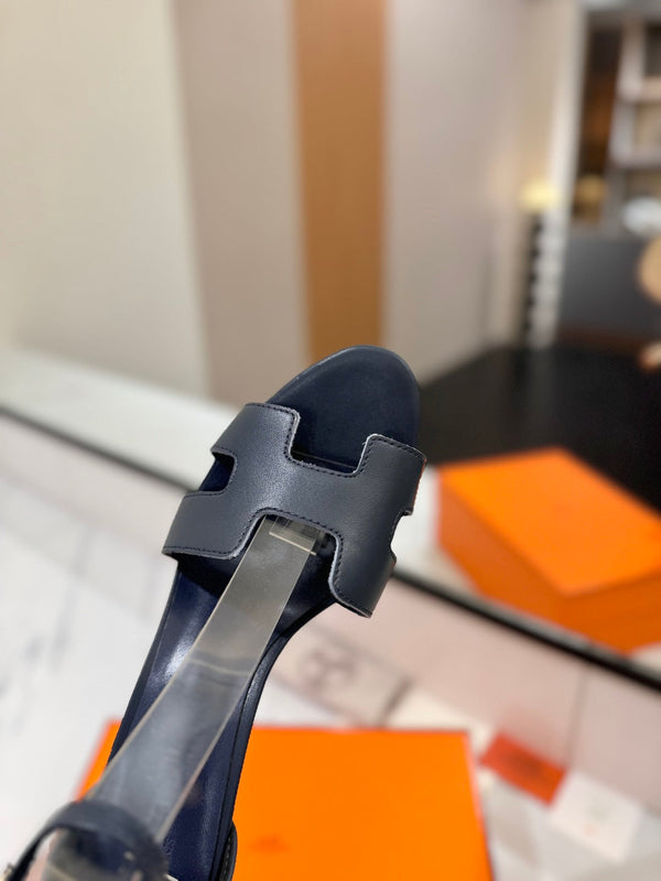 HM Joy 65mm Heeled Sandals Navy Blue Flat Cowhide 294935