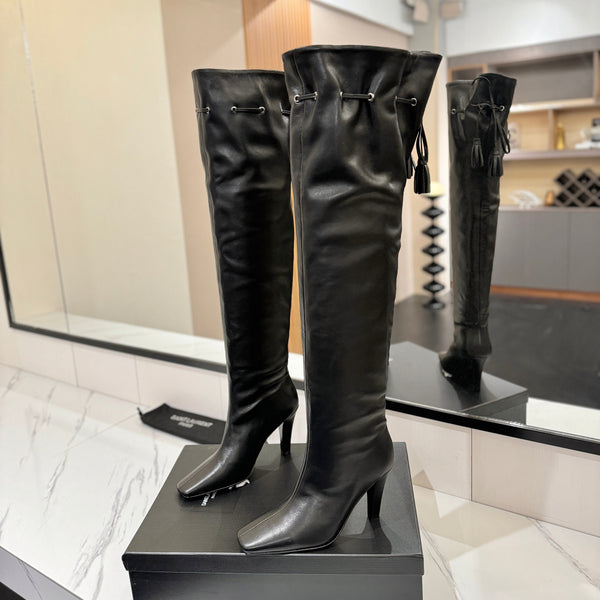 YSL 25 Over-the-Knee Martin Boot Black Calfskin 520782