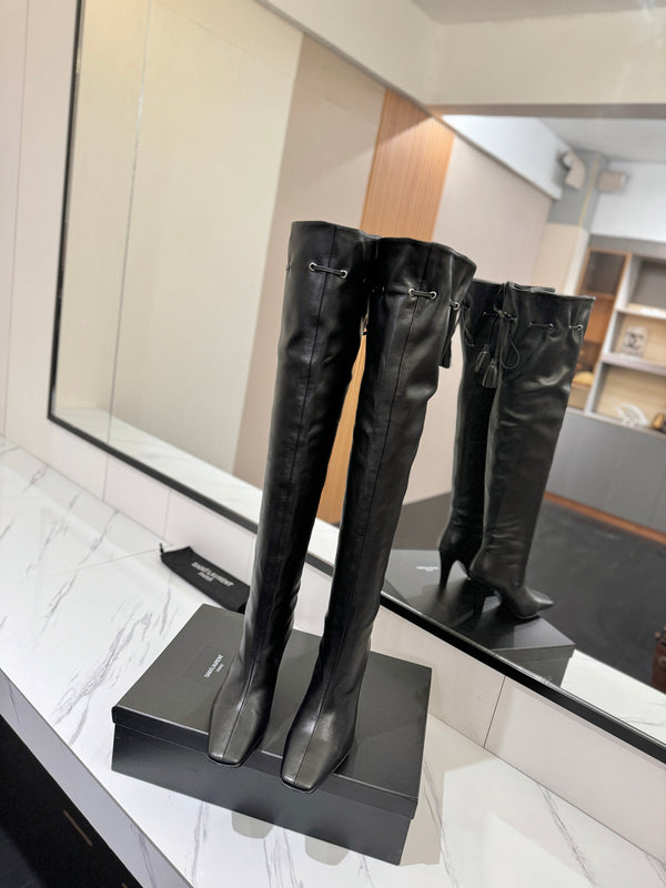 YSL 25 Over-the-Knee Martin Boot Black Calfskin 520782