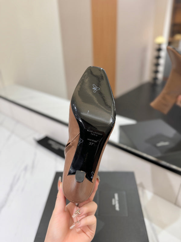 YSL 25 High-heeled Boot Light Brown Cowhide 520774