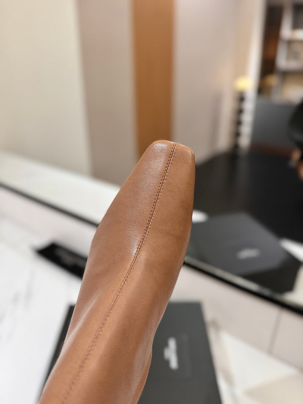 YSL 25 High-heeled Boot Light Brown Cowhide 520774