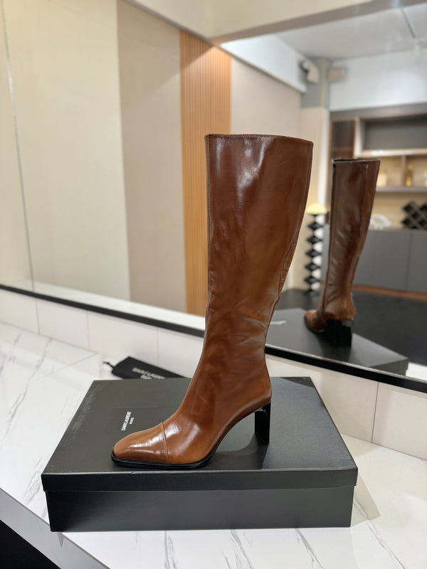 YSL 25 Zipper Sleeve Boot Brown Cowhide 520789