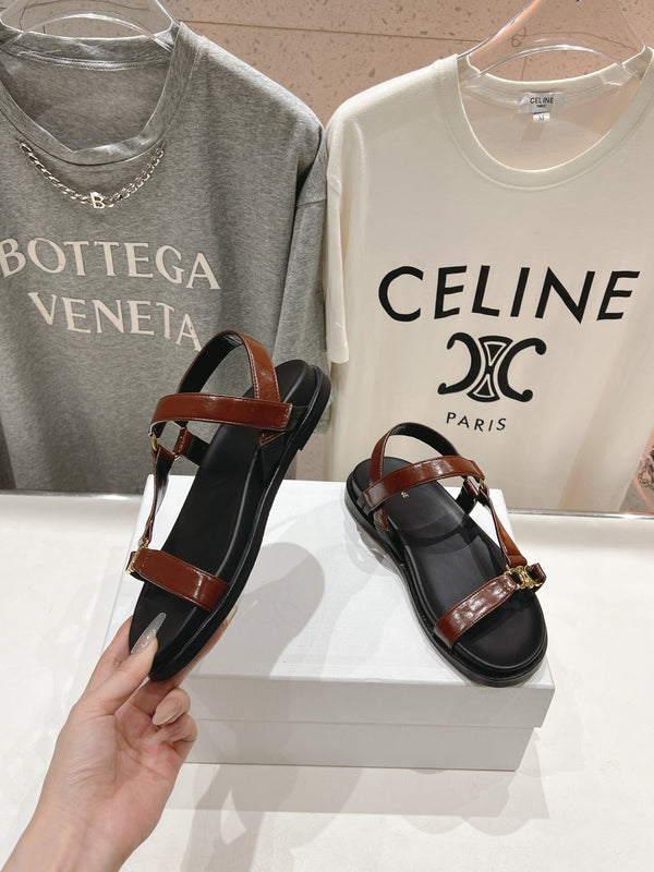 CELINE MAUD SANDAL WITH TRIOMPHE DEEP BROWN COWHIDE 236756