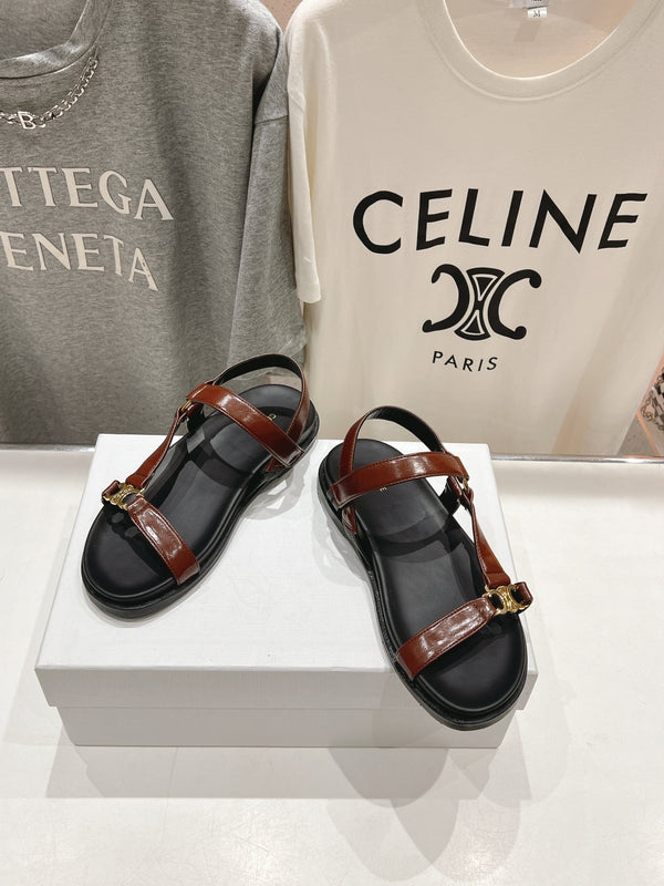 CELINE MAUD SANDAL WITH TRIOMPHE DEEP BROWN COWHIDE 236756